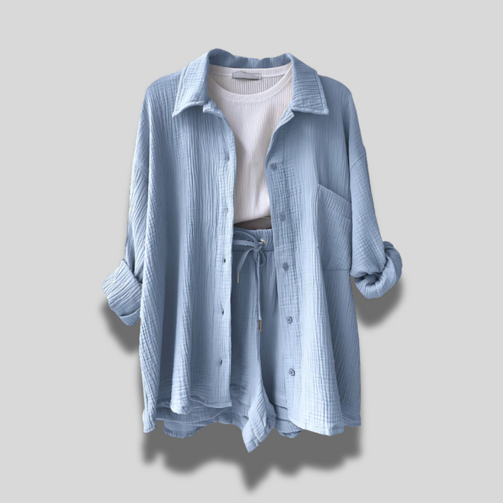 Maylee | Cotton Button-Up Shorts Set