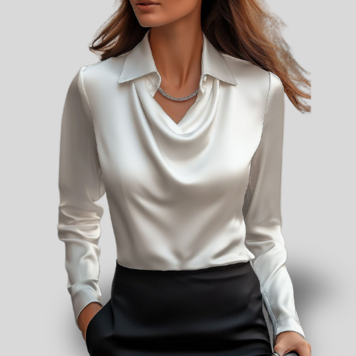 Erin | Satin Blouse with Draped Neckline