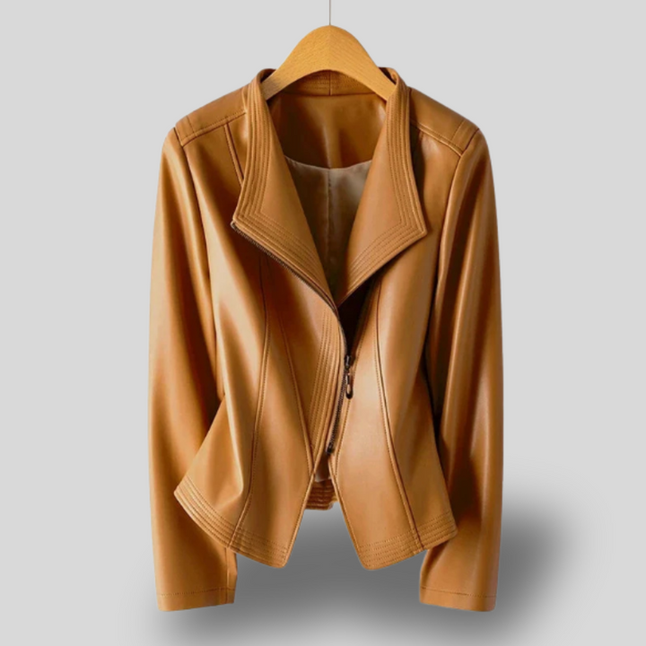 Mirella | Modern Faux Leather Drape Jacket
