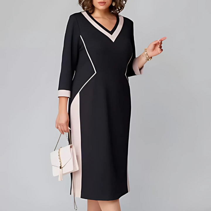 Alina | Elegant Black V-Neck Midi Dress