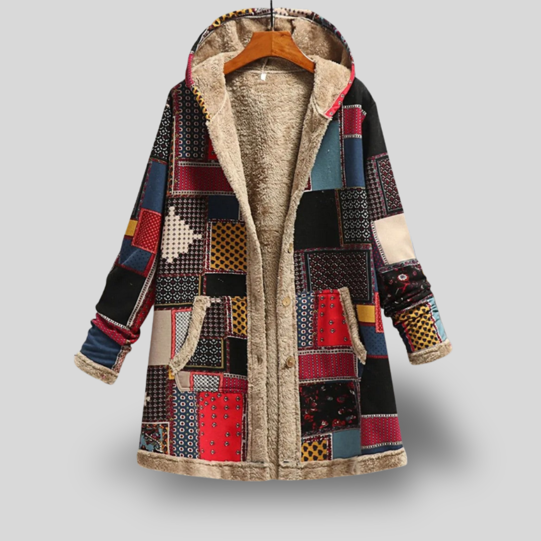Mireille | Boho Floral Fleece-Lined Hooded Jacket