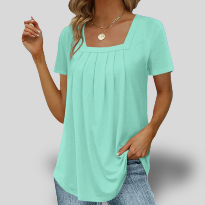 Clarise | Breezy Pleated Square Neck Tee