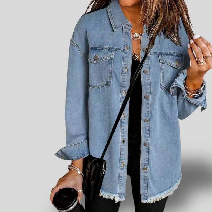 Ravelle | Casual Frayed-Hem Denim Shirt Jacket