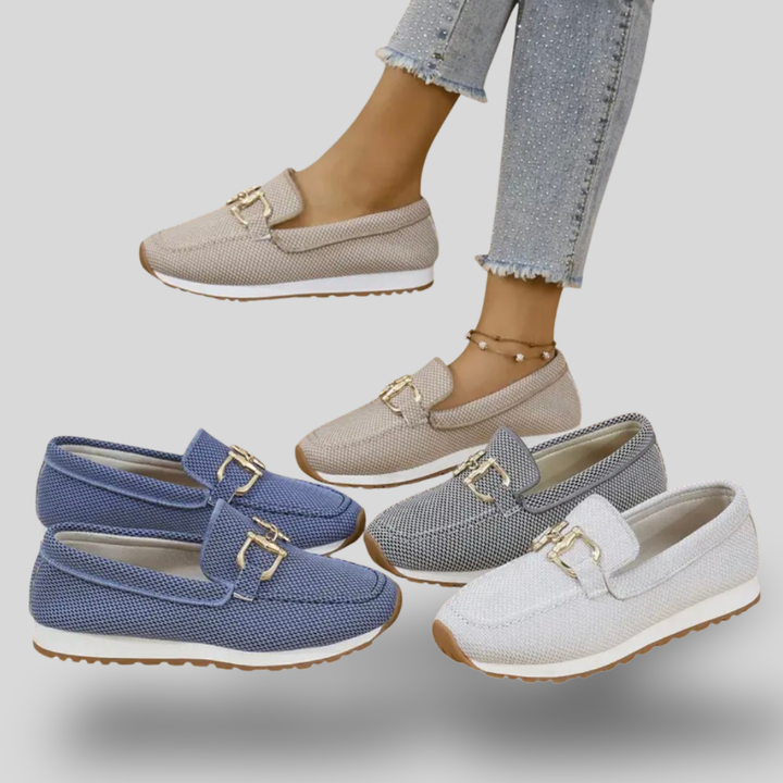 Vivienne | Woven Comfort Loafers with Gold Accent