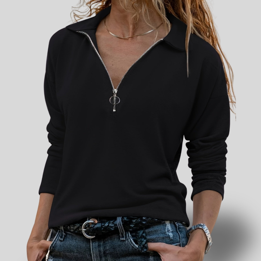 Zaraine | Casual Zip-Collar Long Sleeve Top