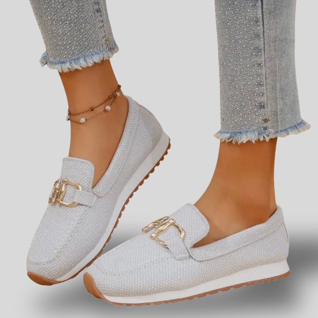 Vivienne | Woven Comfort Loafers with Gold Accent