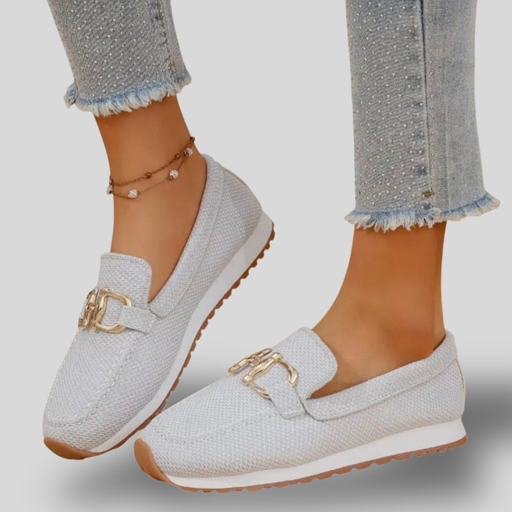 Vivienne | Woven Comfort Loafers with Gold Accent