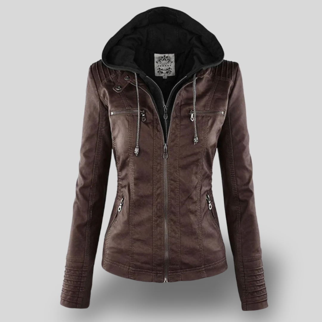 Titania | Faux Leather Moto Jacket with Hood