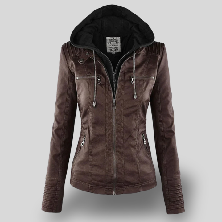 Titania | Faux Leather Moto Jacket with Hood