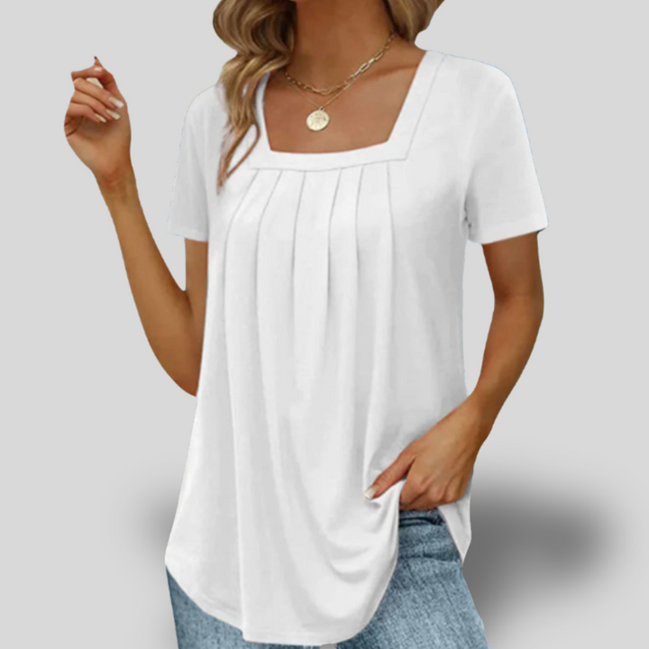 Clarise | Breezy Pleated Square Neck Tee