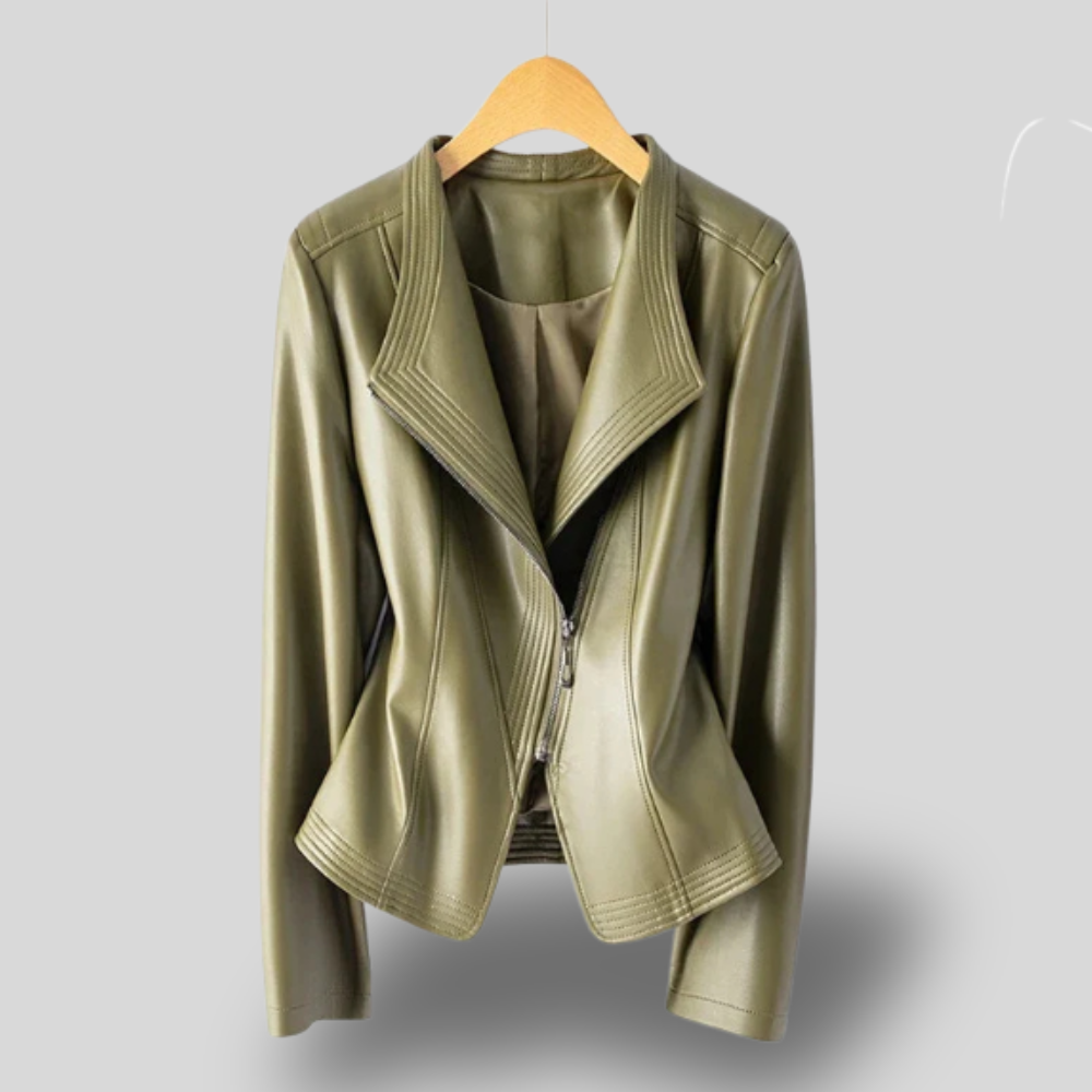 Mirella | Modern Faux Leather Drape Jacket