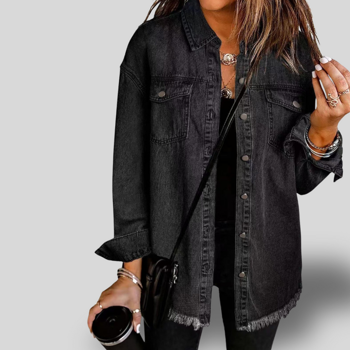 Ravelle | Casual Frayed-Hem Denim Shirt Jacket