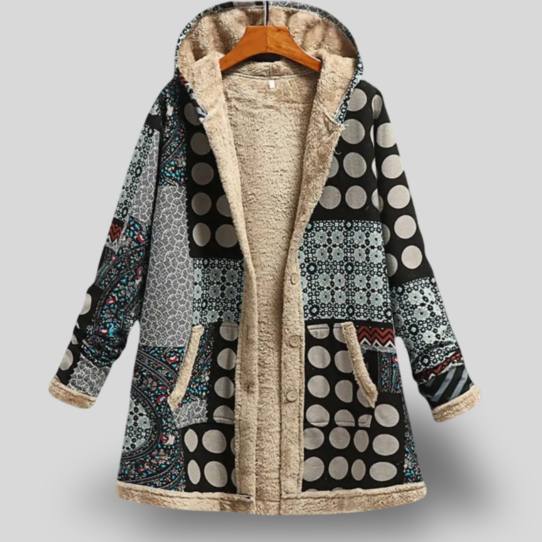 Mireille | Boho Floral Fleece-Lined Hooded Jacket
