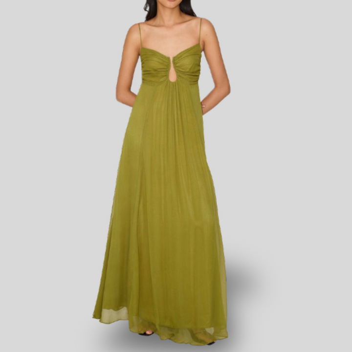 Elise | Moss Green Spaghetti Strap Maxi Dress