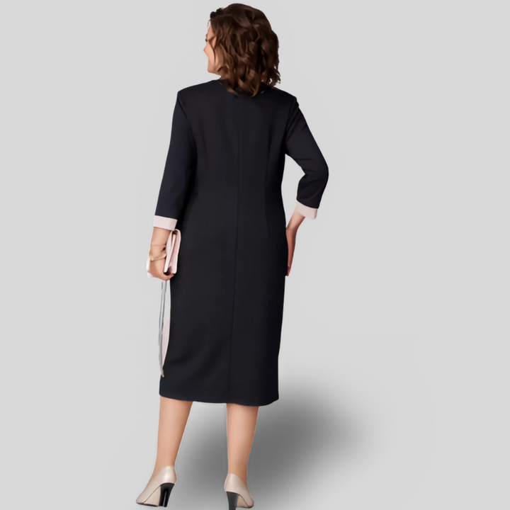 Alina | Elegant Black V-Neck Midi Dress