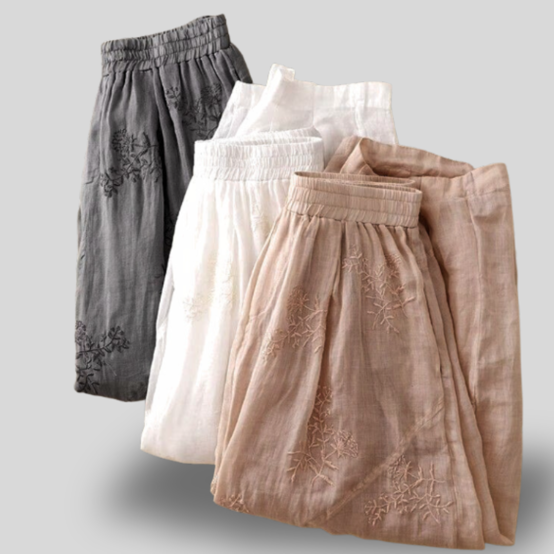 Maica | Embroidered Linen Pants
