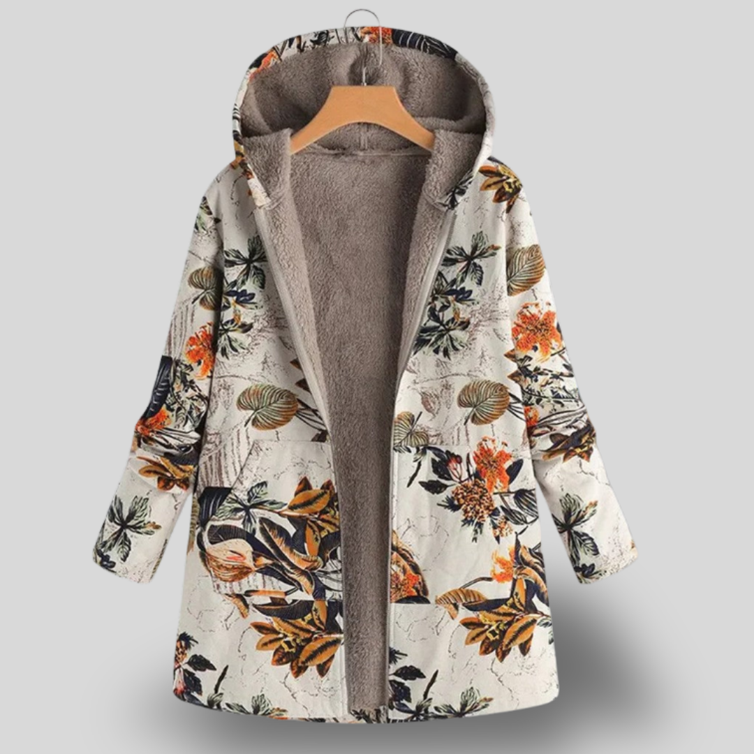 Mireille | Boho Floral Fleece-Lined Hooded Jacket