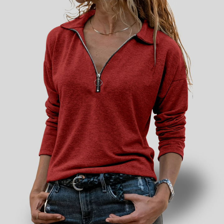 Zaraine | Casual Zip-Collar Long Sleeve Top