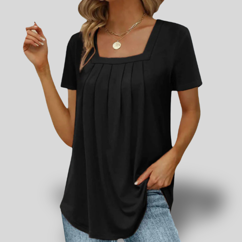 Clarise | Breezy Pleated Square Neck Tee