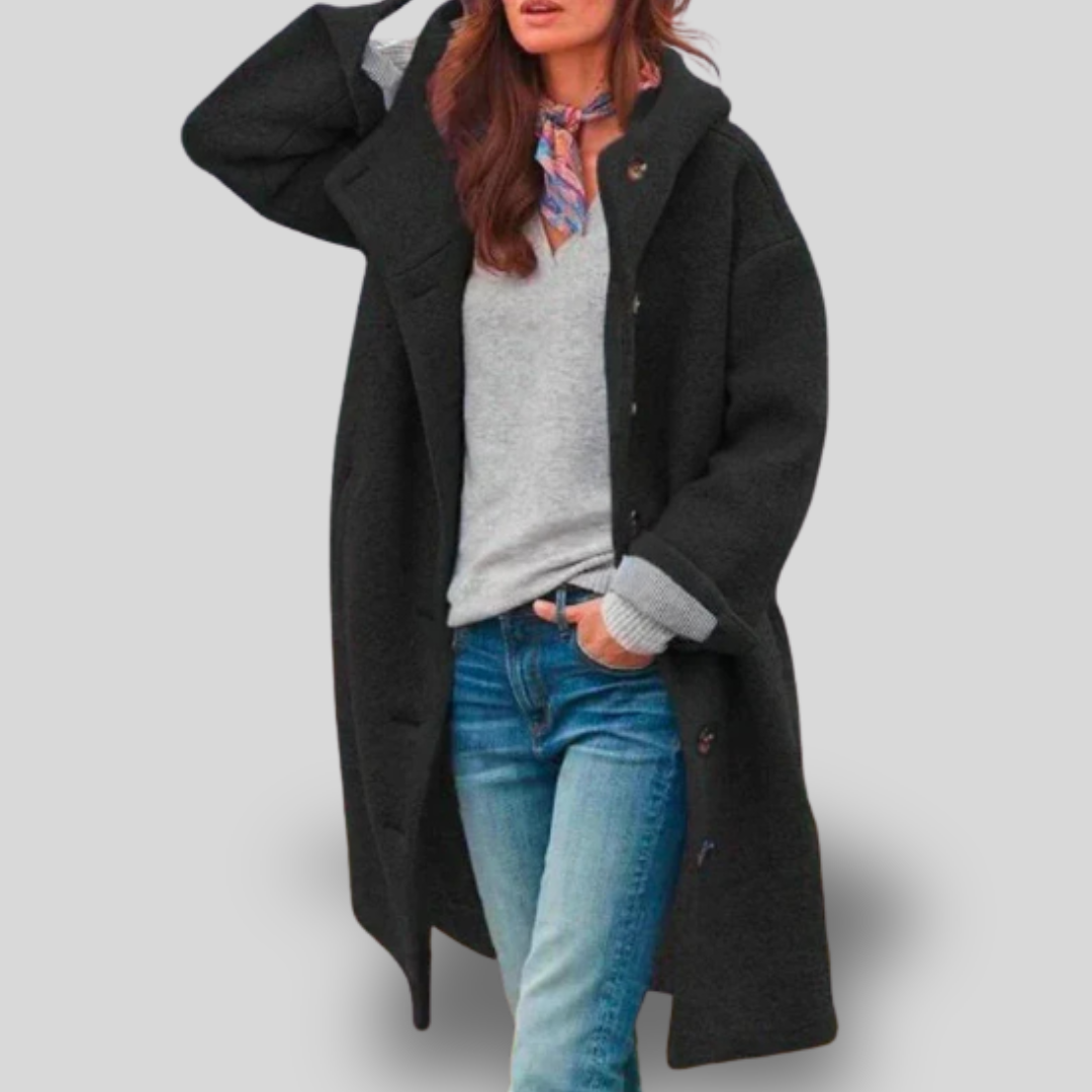 Colette | Button-Up Oversized Fleece Coat with Hood
