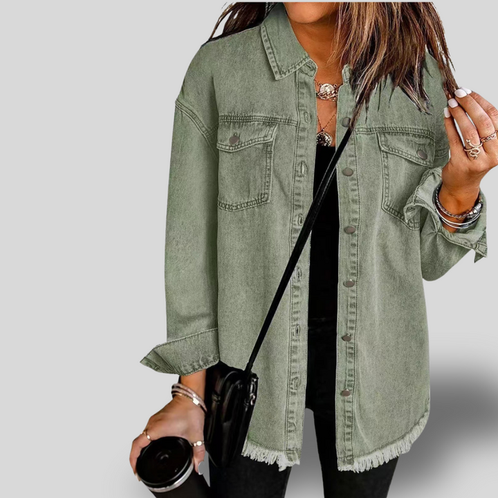 Ravelle | Casual Frayed-Hem Denim Shirt Jacket
