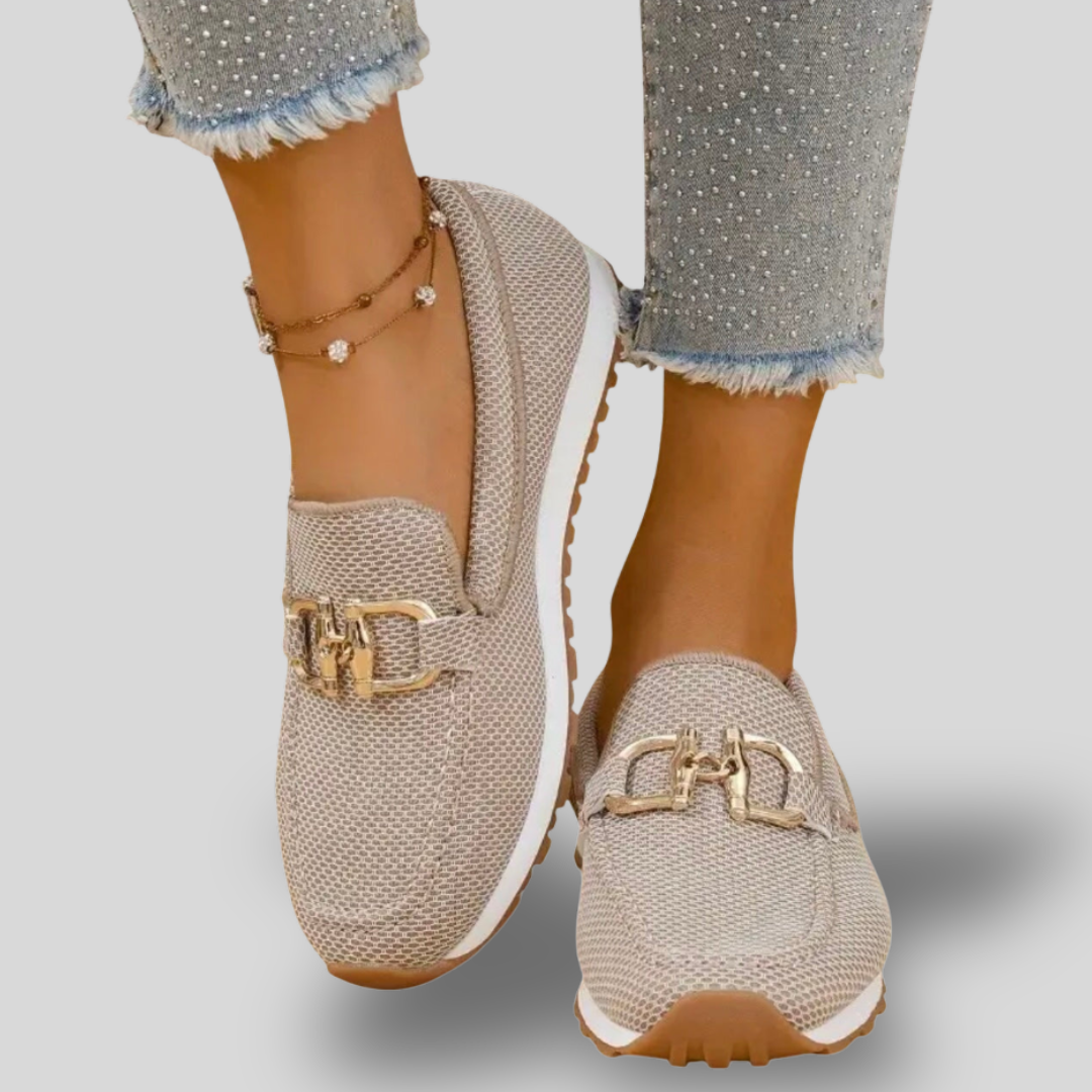 Vivienne | Woven Comfort Loafers with Gold Accent