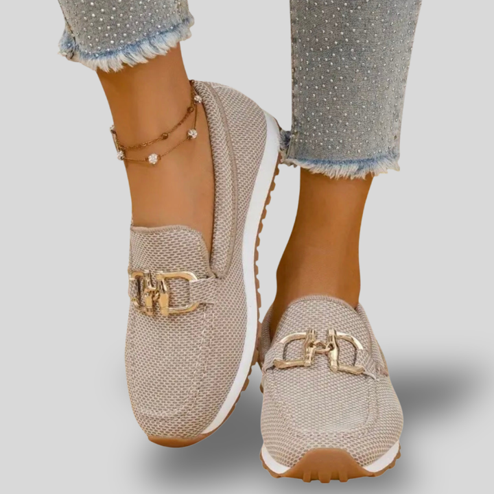 Vivienne | Woven Comfort Loafers with Gold Accent