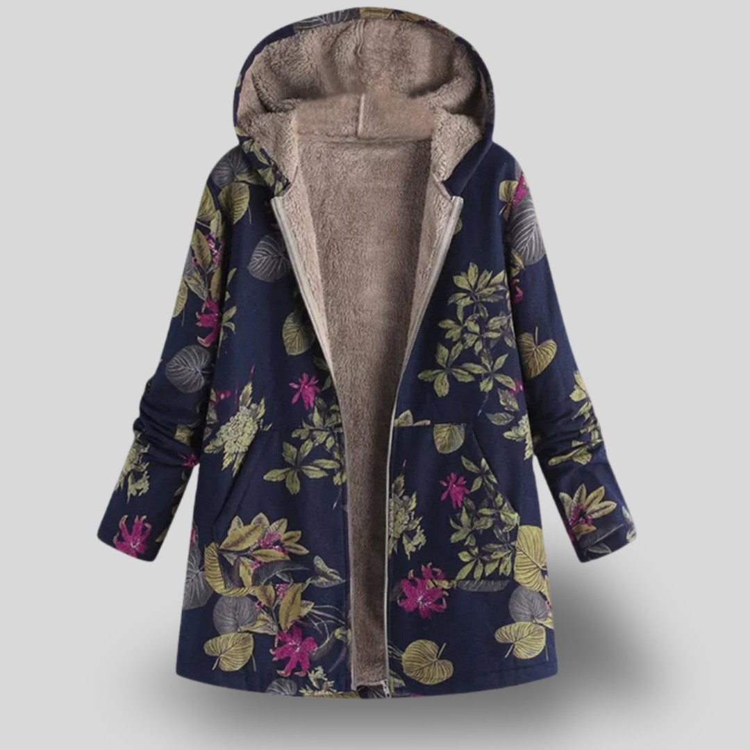 Mireille | Boho Floral Fleece-Lined Hooded Jacket