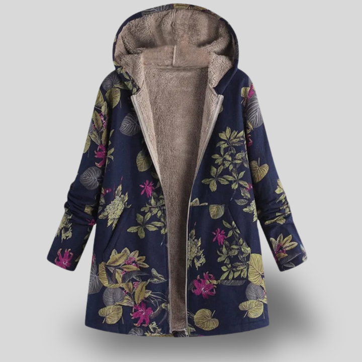 Mireille | Boho Floral Fleece-Lined Hooded Jacket