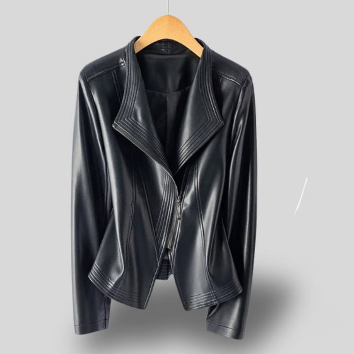 Mirella | Modern Faux Leather Drape Jacket