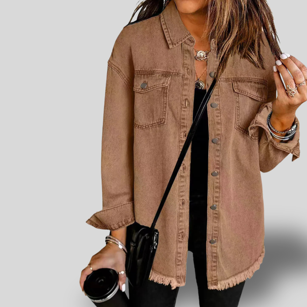 Ravelle | Casual Frayed-Hem Denim Shirt Jacket
