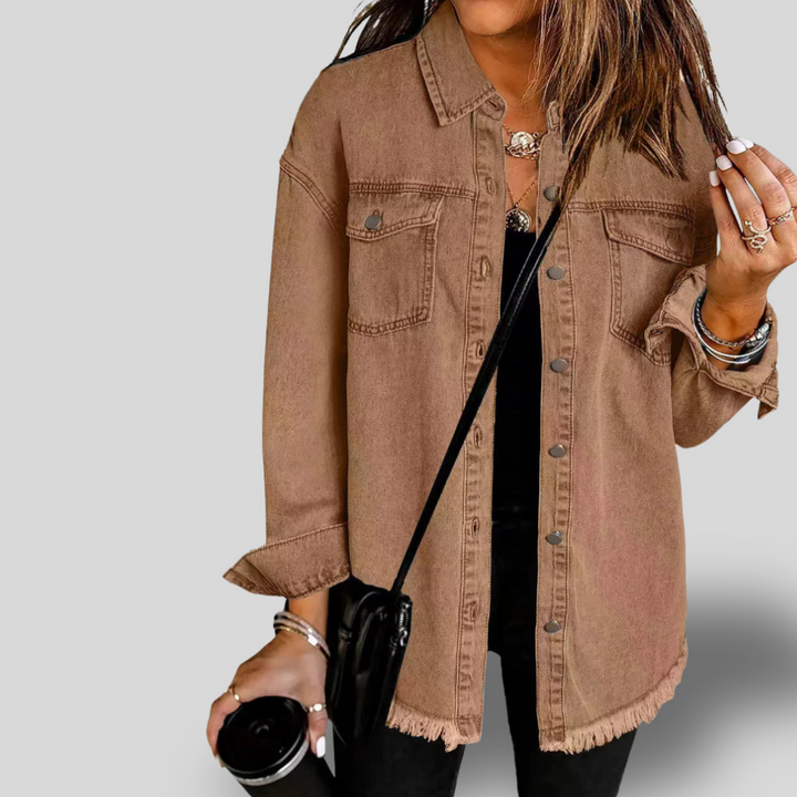 Ravelle | Casual Frayed-Hem Denim Shirt Jacket