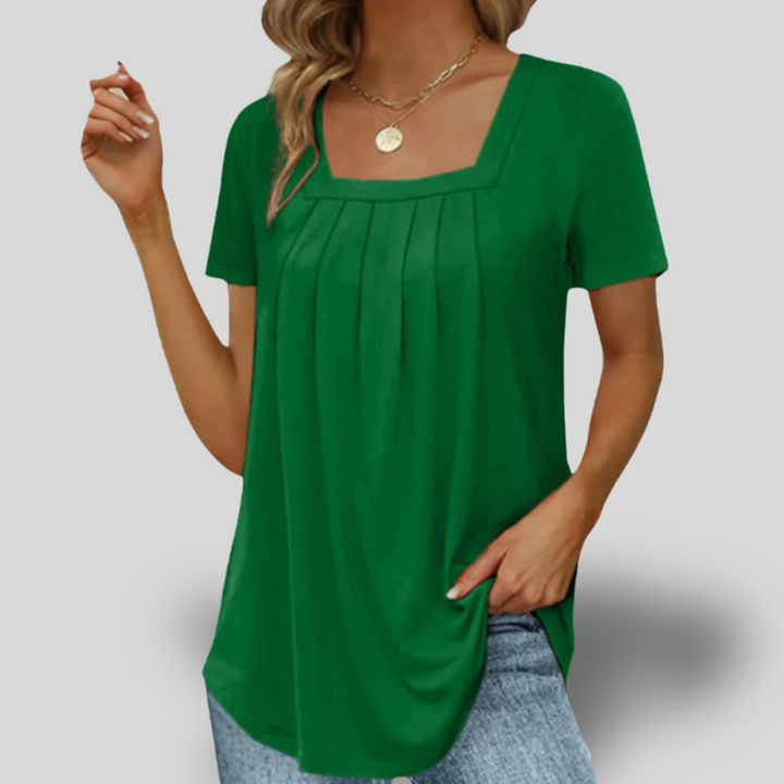 Clarise | Breezy Pleated Square Neck Tee
