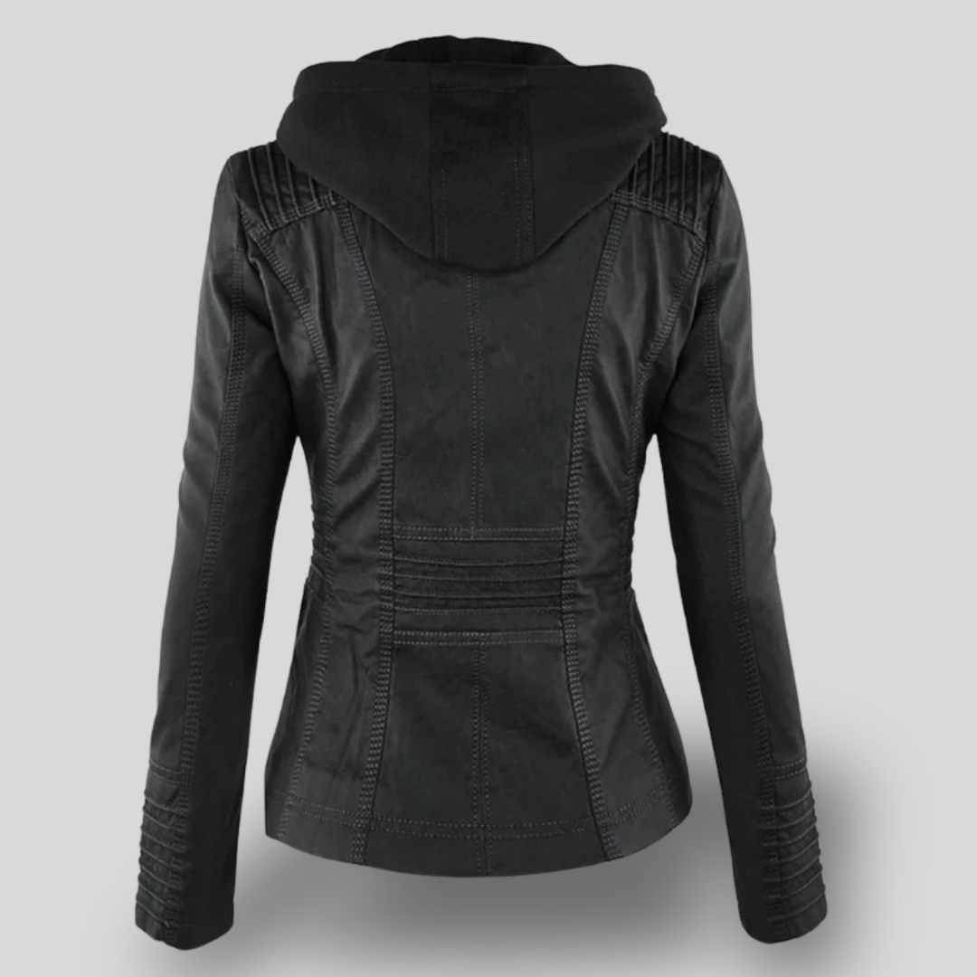 Titania | Faux Leather Moto Jacket with Hood