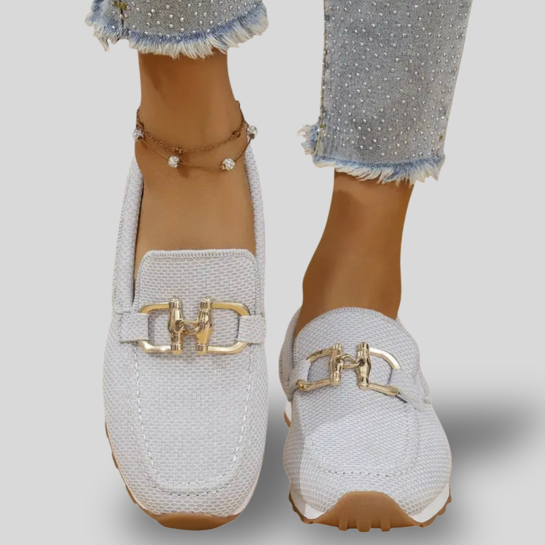Vivienne | Woven Comfort Loafers with Gold Accent
