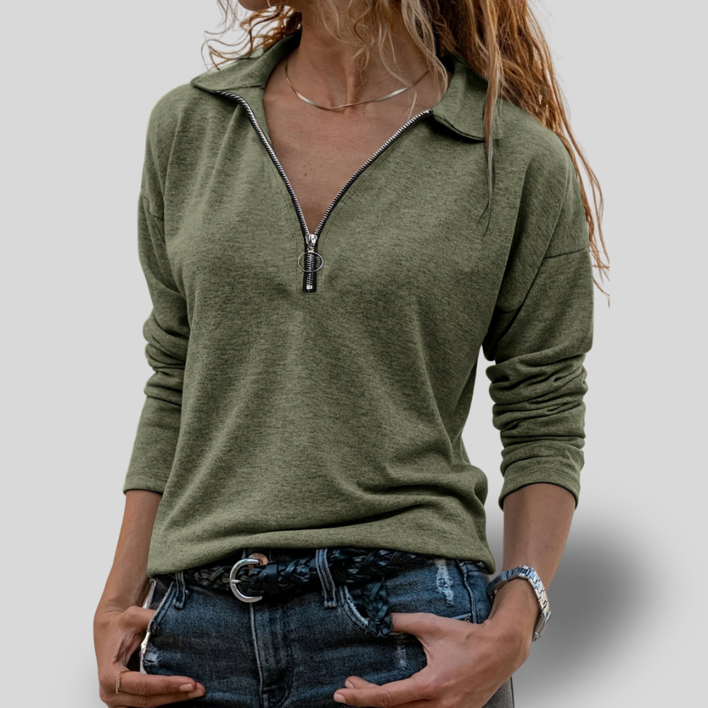 Zaraine | Casual Zip-Collar Long Sleeve Top