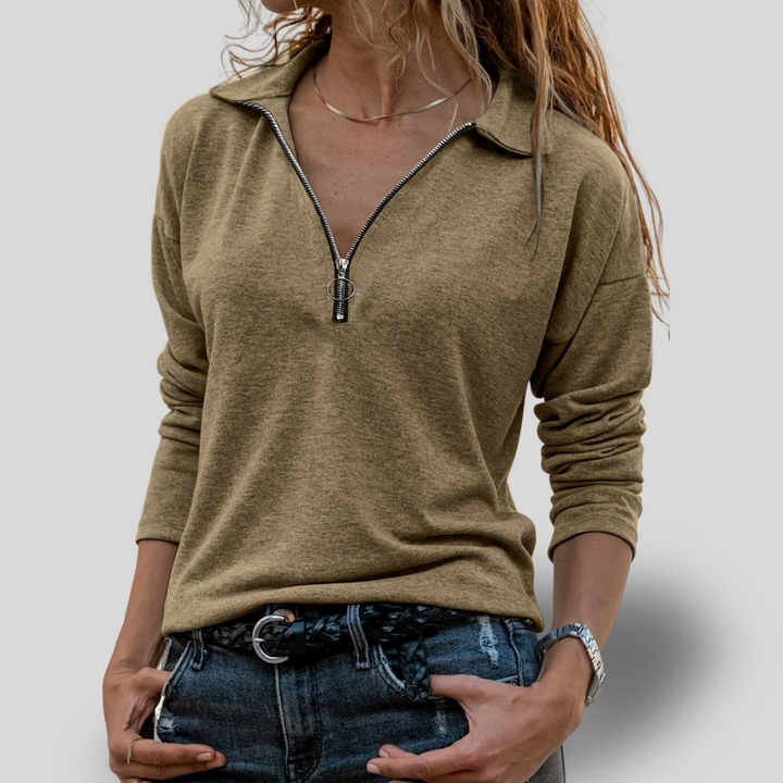 Zaraine | Casual Zip-Collar Long Sleeve Top