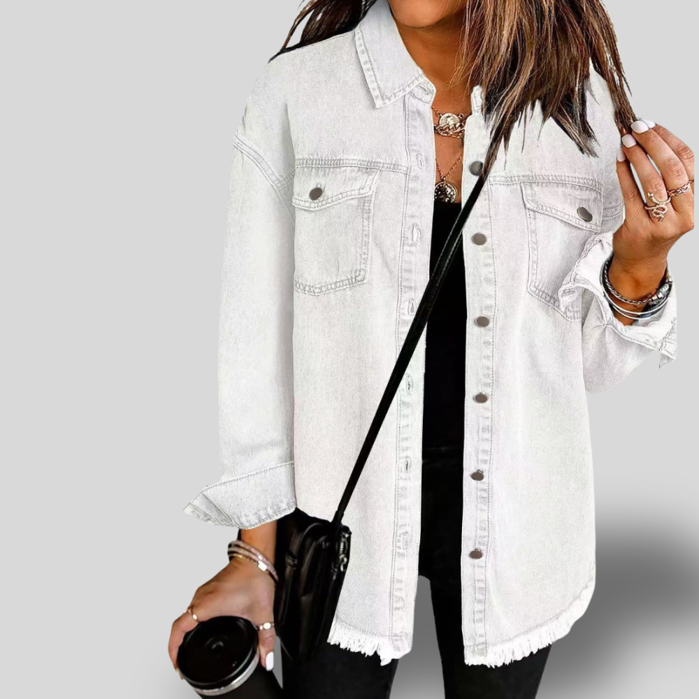 Ravelle | Casual Frayed-Hem Denim Shirt Jacket
