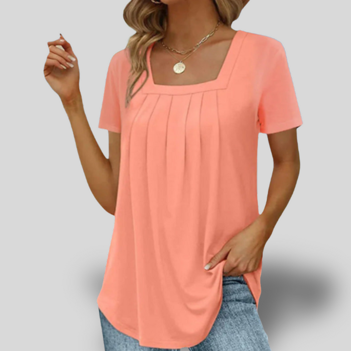 Clarise | Breezy Pleated Square Neck Tee