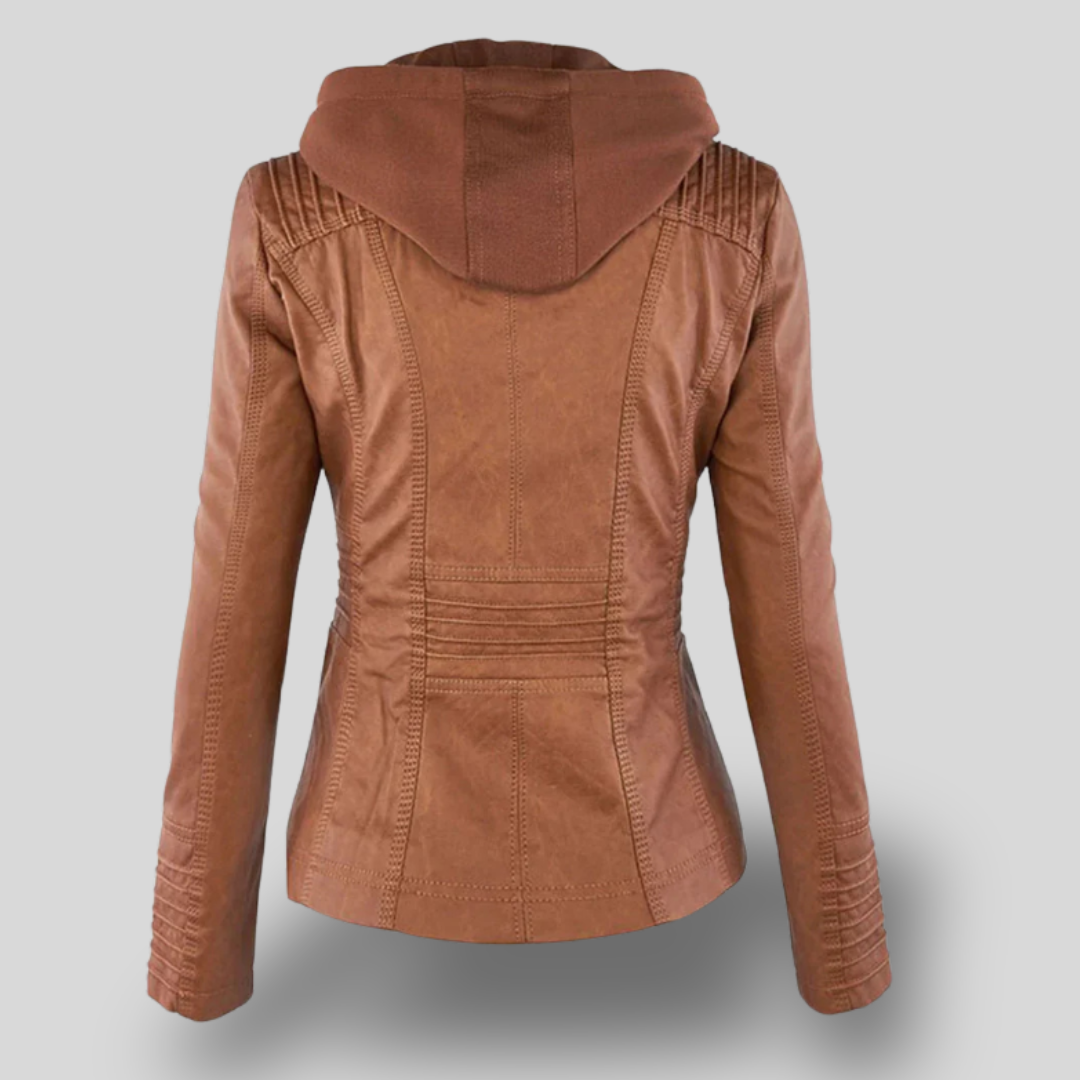 Titania | Faux Leather Moto Jacket with Hood