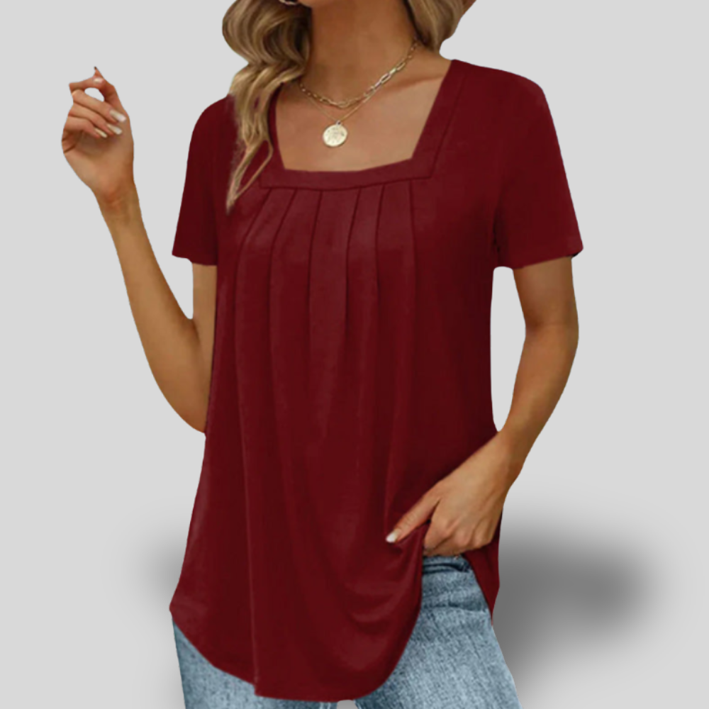 Clarise | Breezy Pleated Square Neck Tee