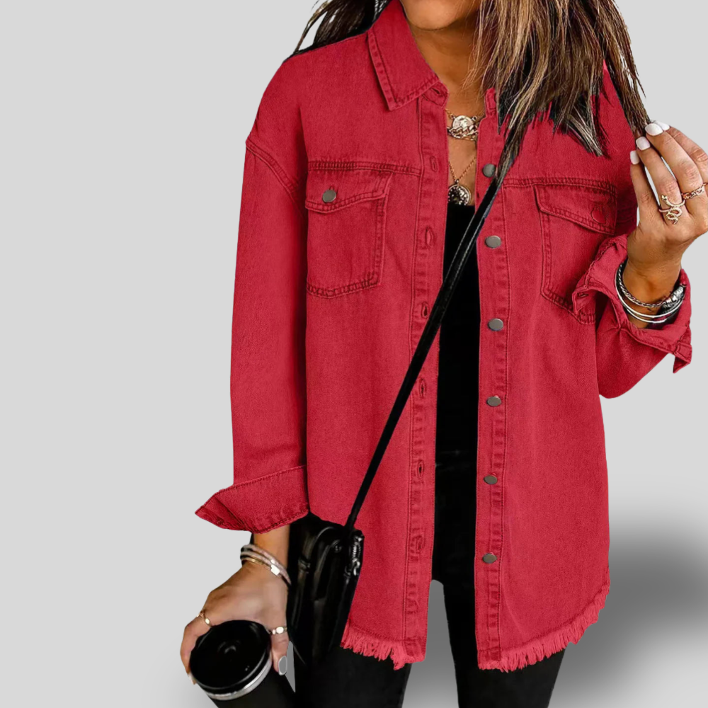 Ravelle | Casual Frayed-Hem Denim Shirt Jacket