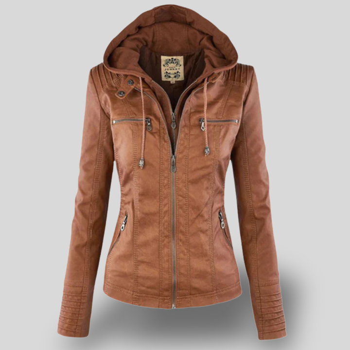 Titania | Faux Leather Moto Jacket with Hood