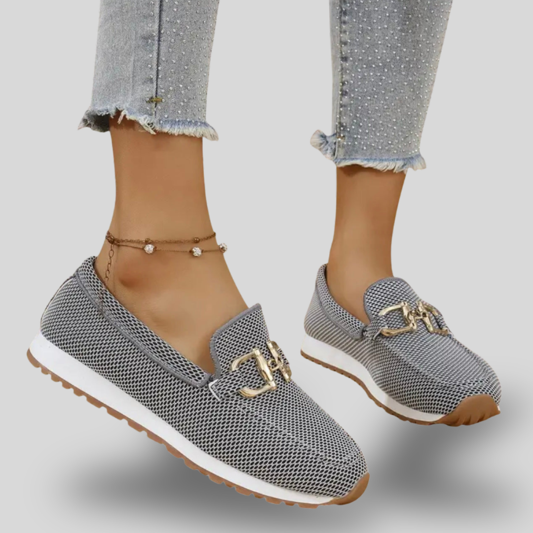 Vivienne | Woven Comfort Loafers with Gold Accent