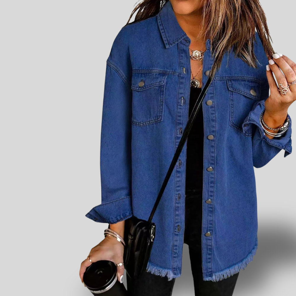 Ravelle | Casual Frayed-Hem Denim Shirt Jacket