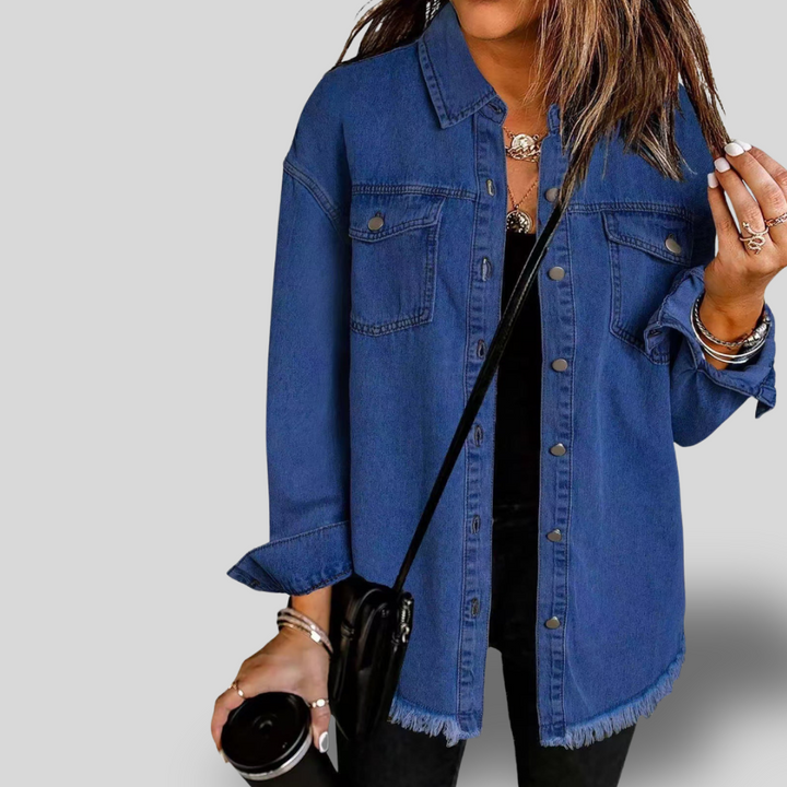 Ravelle | Casual Frayed-Hem Denim Shirt Jacket