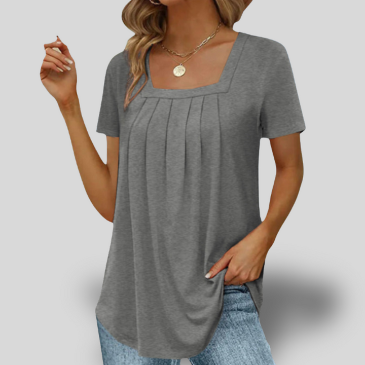 Clarise | Breezy Pleated Square Neck Tee