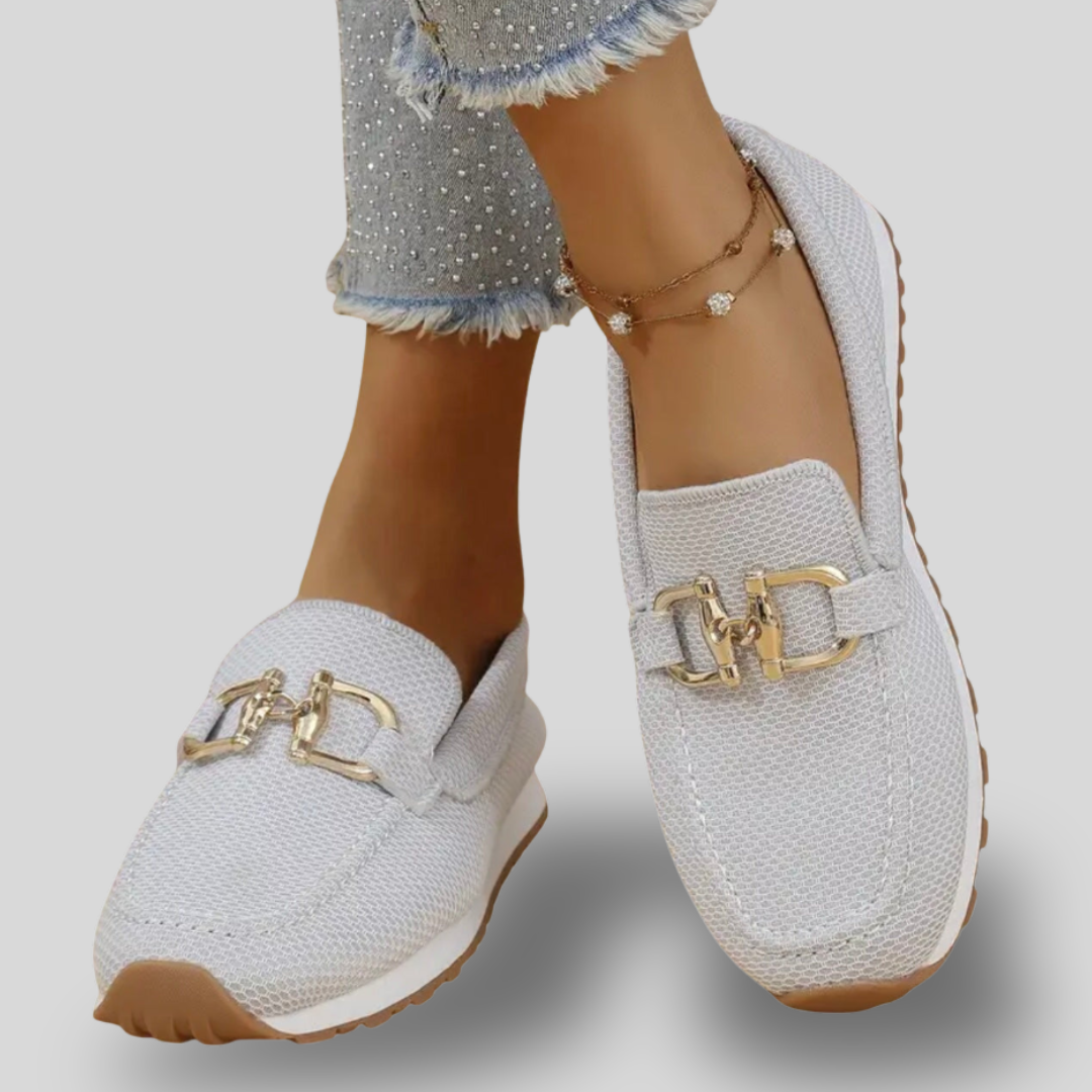 Vivienne | Woven Comfort Loafers with Gold Accent