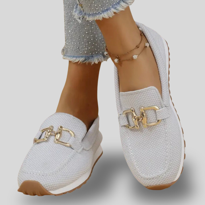 Vivienne | Woven Comfort Loafers with Gold Accent