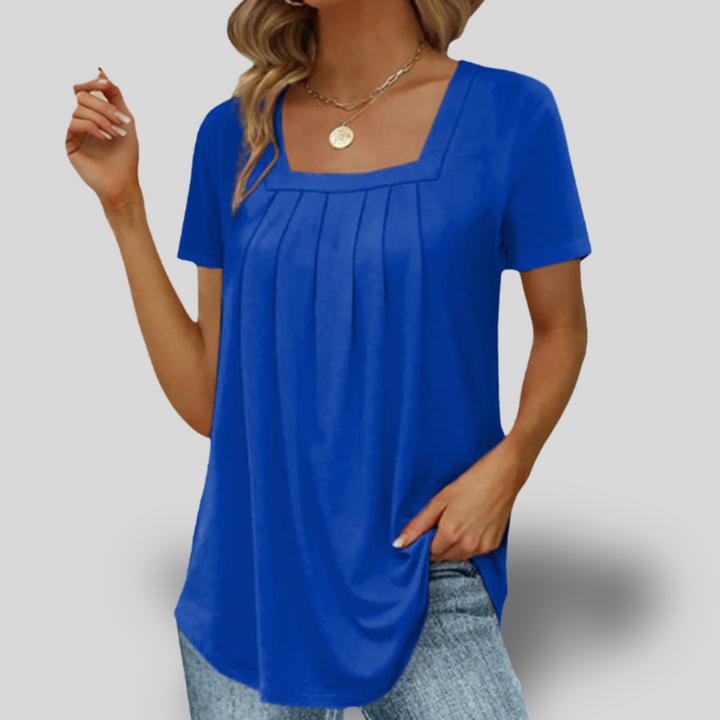 Clarise | Breezy Pleated Square Neck Tee